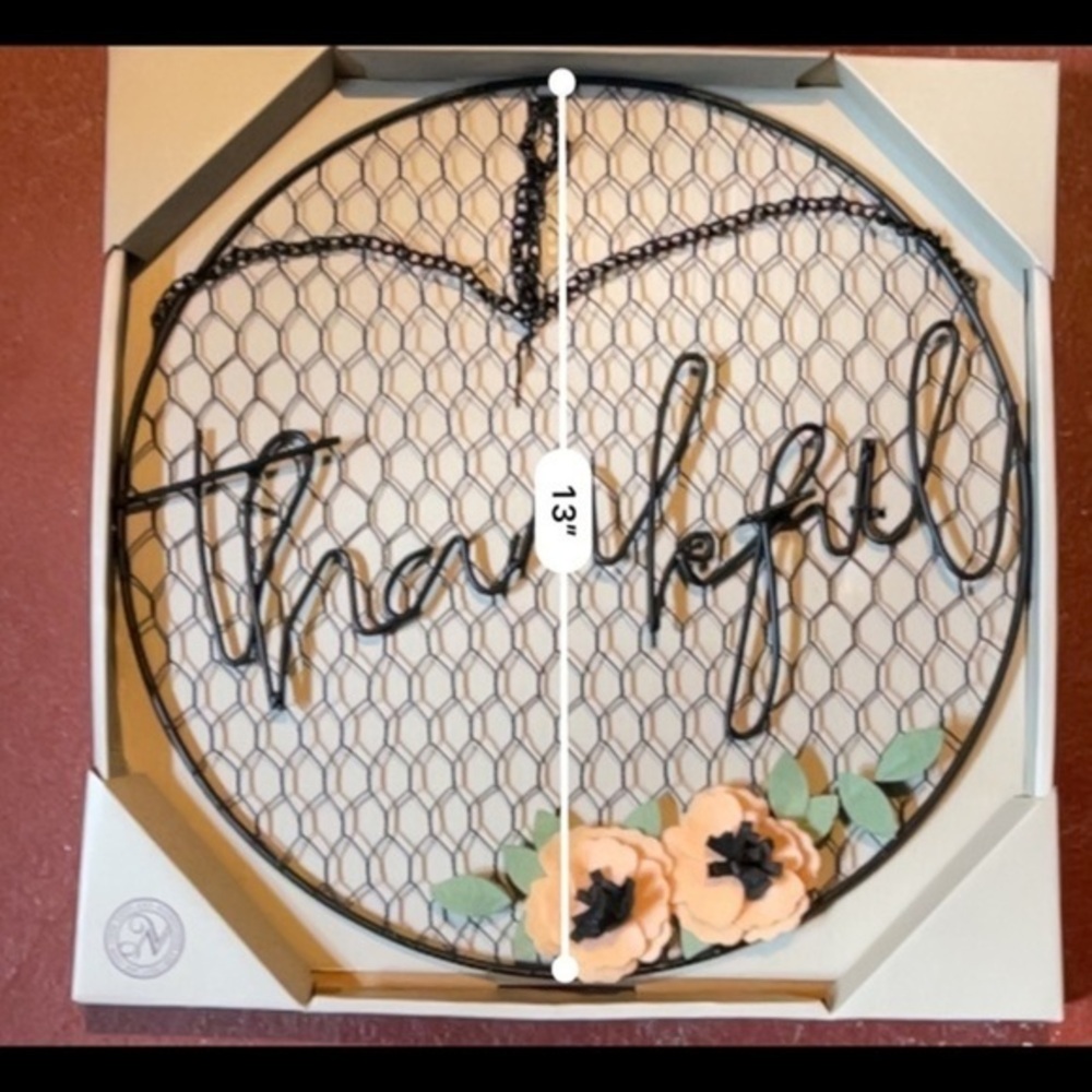 Fall Thankful Wall Home Decor Metal Chickenwire Rustic Chic Look New View NWT